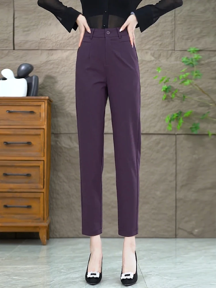 

High Waist Harlan Women's Suit Pants Purple Casual Straight Leg Pants Spring Autumn New Style Korean Version Comfortable Brea...