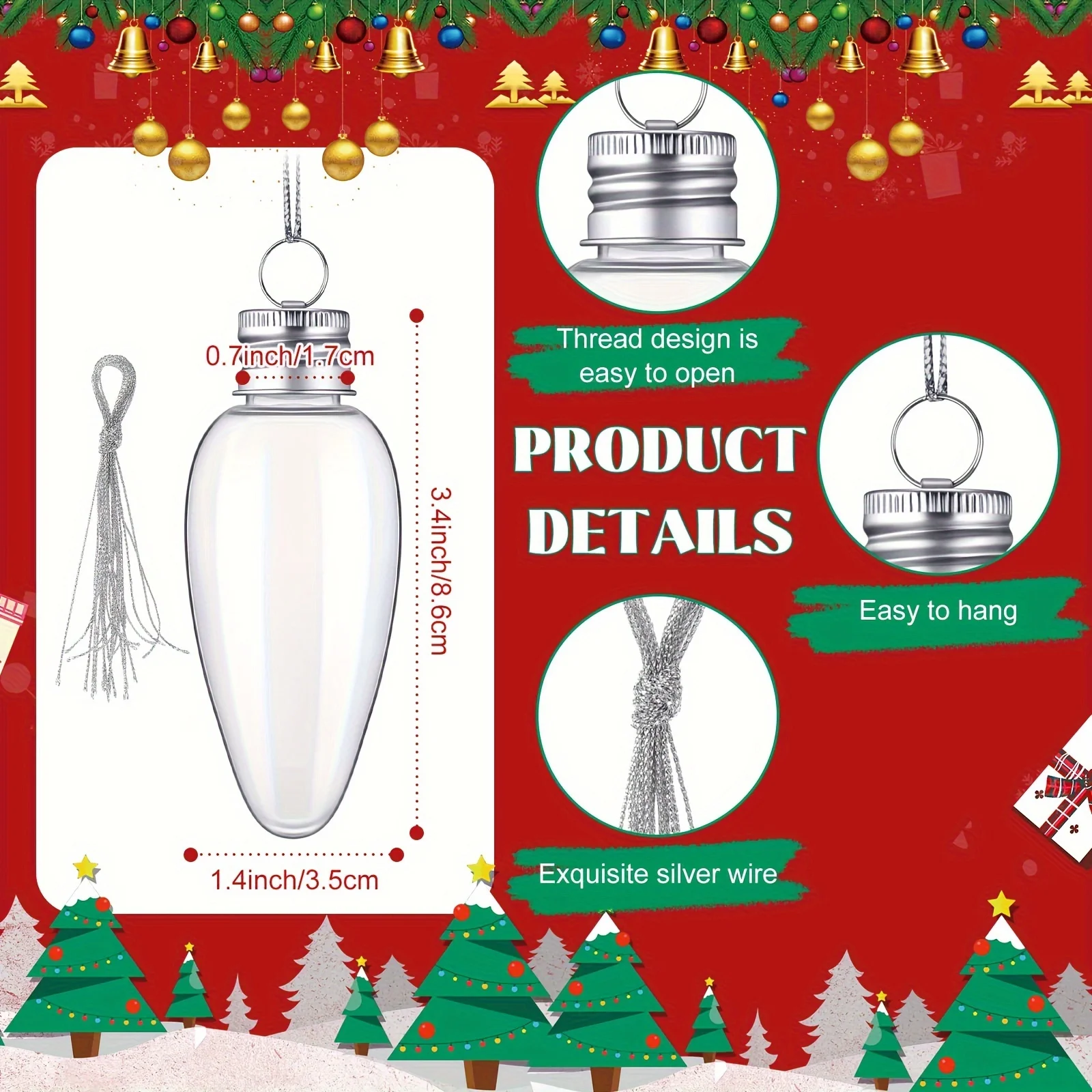 12/24 Pcs Christmas Clear Plastic Bulb Shape Ornaments Fillable DIY Light Ornaments Fillable Candy DIY Craft Tree Decor