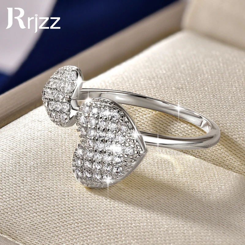 

Кольца Rrjzz с двойным сердцем и кубическим цирконием, обручальные кольца для женщин, подарки, позолоченные 14-каратным золотом, с микроинкрустацией CZ, имитация бриллиантов, лабораторная имитация бриллиантов