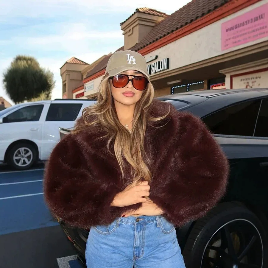 Europe, America, Popular Spice Girls Short Imitation Fur Jacket Women's Loose Big Lapel Neck Versatile Fashionable Plush Top