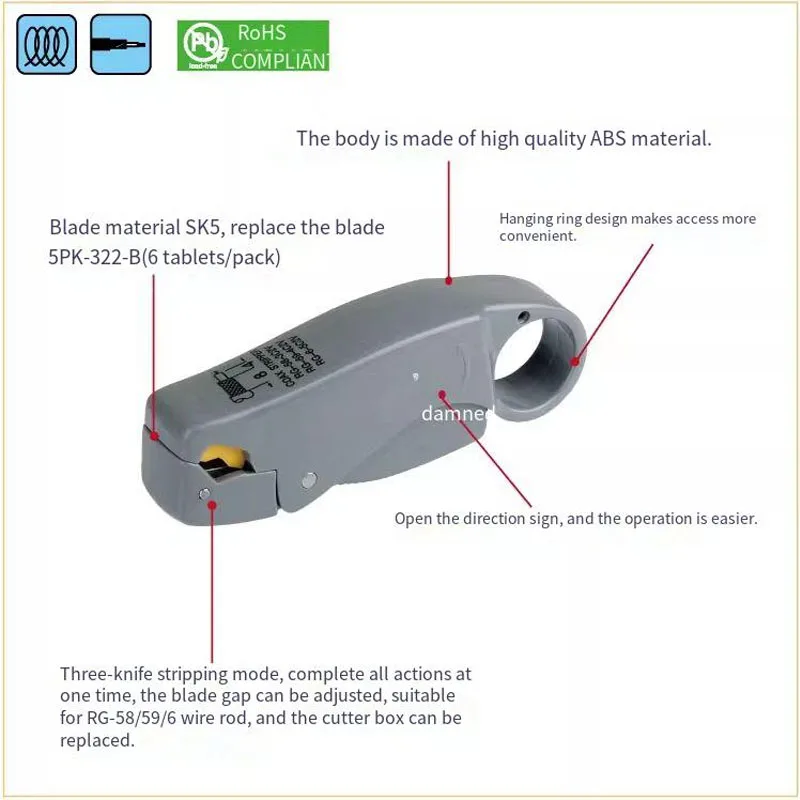 

Pro'sKit 6Pk-322 Роторные трехлезвийные щипцы для зачистки коаксиального кабеля, импортные плоскогубцы для зачистки видеокабеля, инструмент