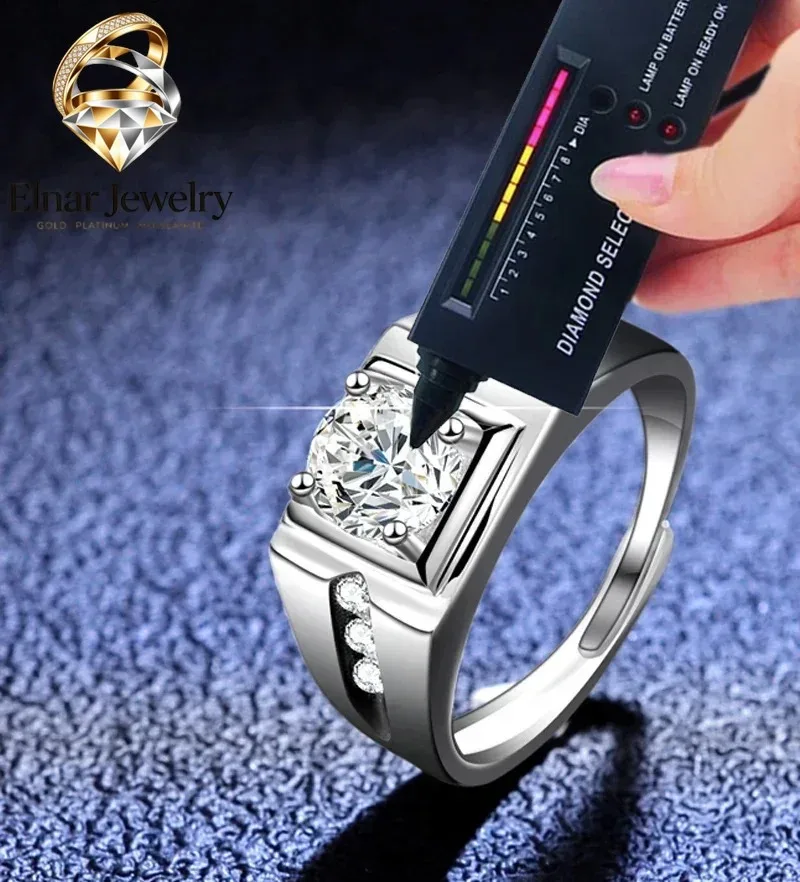 

Elnar Jewelry Luxury Solid Platinum PT950 1 Carat Moissanite Ring Rings For Men Gift Eternity Engagement Wedding Band