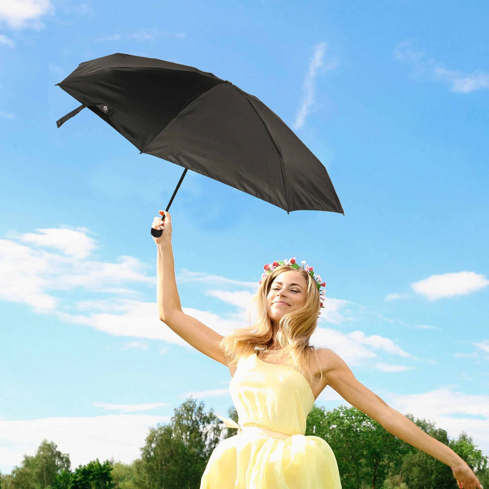 

Portable Travel Umbrella for Sun Protection Small Lightweight Compact Polyester Five Folding Rain Sun Umbrella Parasol