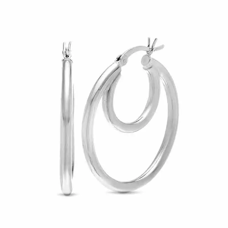 

BBA105 Sterling Silver 30mm Double Loop Crescent Lightweight Tube Hoop Earrings for Women