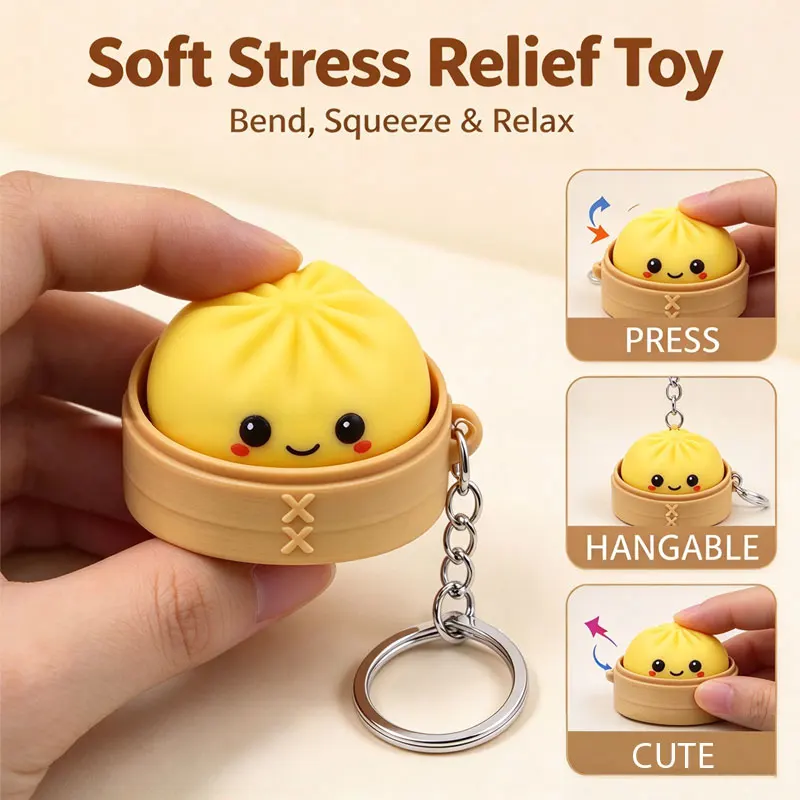 Simulated Soup Dumpling Click Fidget Keychain Cute Bun Pop It Pendant Portable Finger Stress Relief Bag Hanging Decor