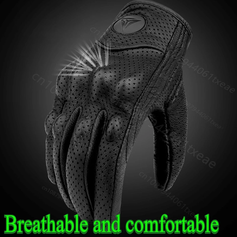 

Мотоциклетные противоосенние и ветрозащитные кожаные перчатки для гонок по бездорожью, всесезонные защитные перчатки из дышащей овчины с отверстиями