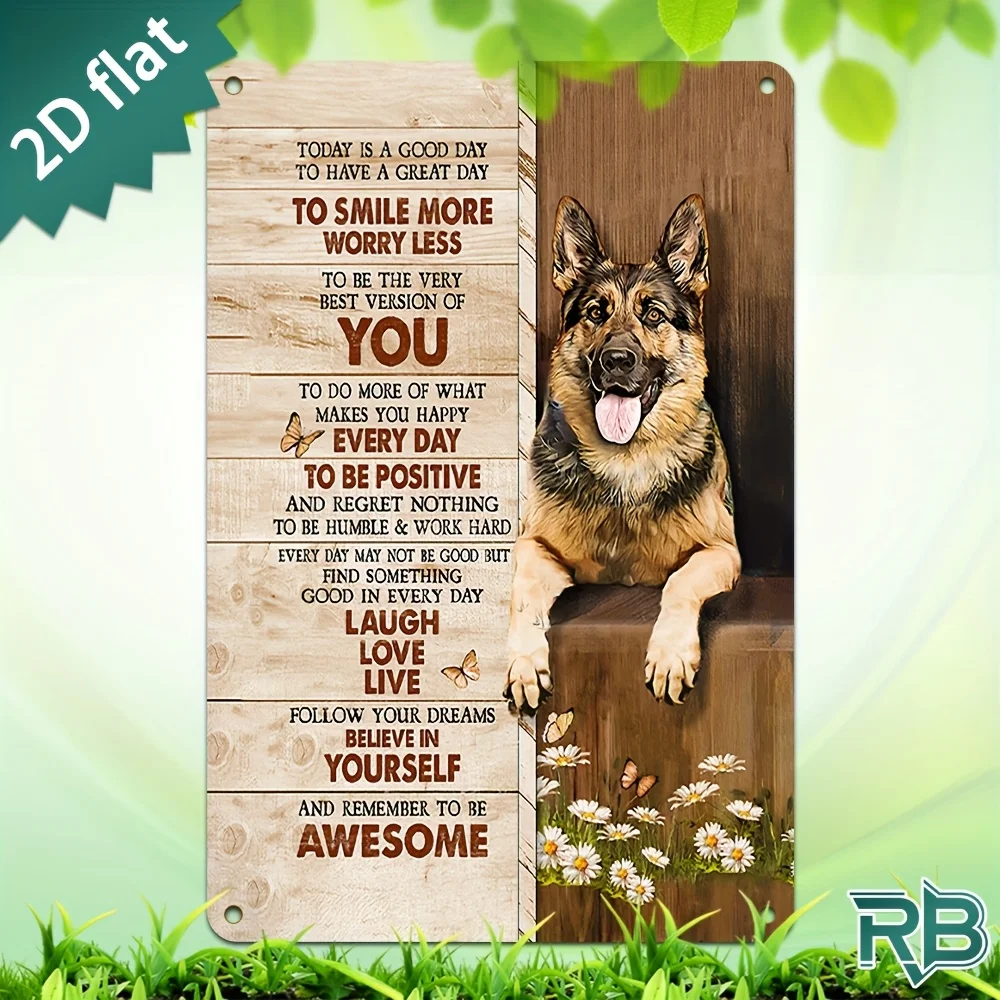 New Trendy HD Metal Wall Art - Vintage Retro 2D Flat Design Inspirational Quote Typography Poster Featuring a Cute German Shephe