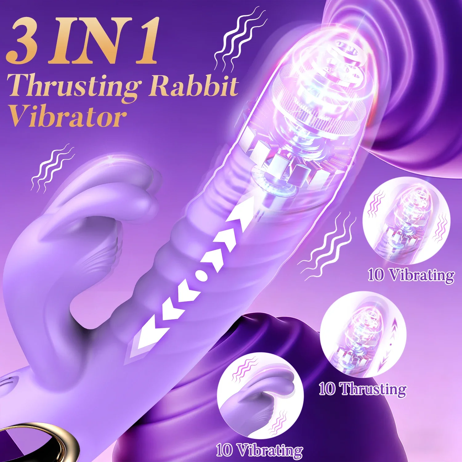 luxurious Field Rabbit Thrusting Vibrator Dildo with 10 Vibrating Thrusting Liquid Silicone Vaginal Massage Sex Toy for Women - view 2