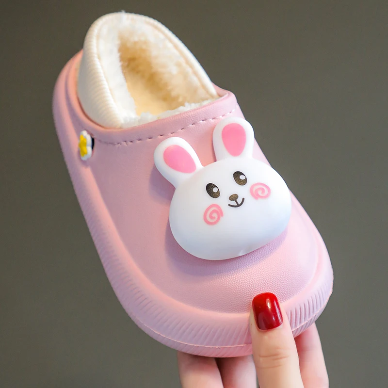 Winter Children\'s Cotton Shoes Indoor Waterproof Plush Warm Slippers Cute Bunny Plush Cotton Shoes