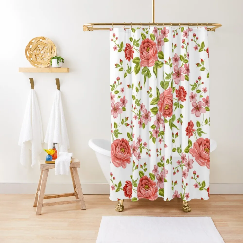 

beautiful floral print Shower Curtain In The Bathroom Waterproof Bath And Anti-Mold Shower Set Curtain
