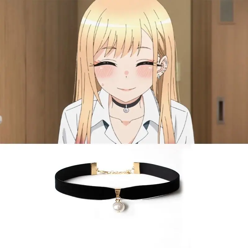 Anime My Dress Up Darling Kitagawa Marin Necklace Women Girls Cosplay Black Collar Pearl Pendant Choker Party Jewelry