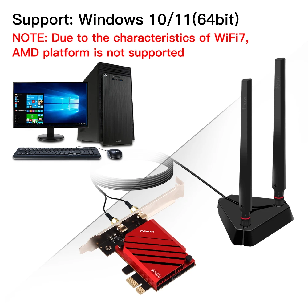 FENVI WiFi 7 Tri Band 8800Mbps BE200 For Bluetooth 5.4 802.11BE Wireless PCIE Adapter Network WiFi Card Support PC Win10/11