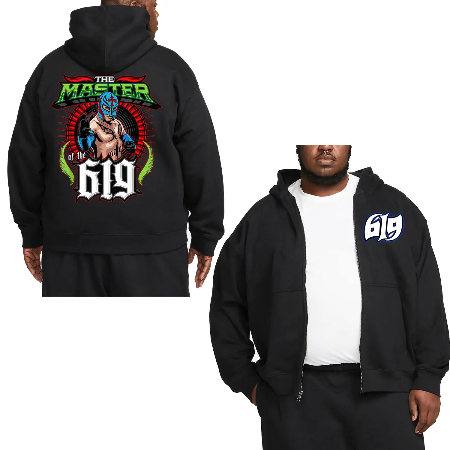 2024 New Autumn/Winter Hot Wrestling Fans Men's Rey Mysterio Black Zipper Hoodie Street Casual Sports Shirt