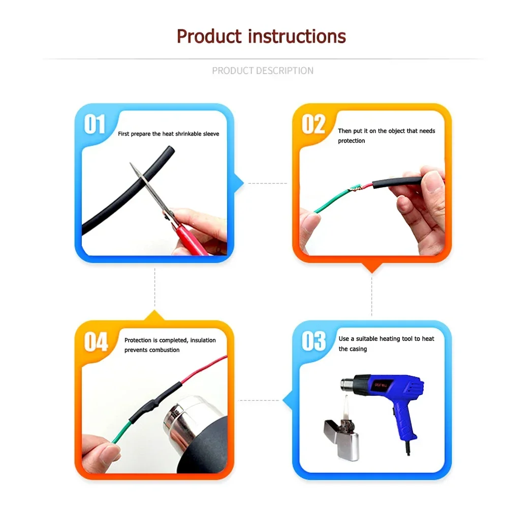 300W Hot Air Gun 110V US Plug with Heat Shrink Tubing Kit 2:1 Shrinkable Wire Connect Cover Cable Repair Protection Heat Gun