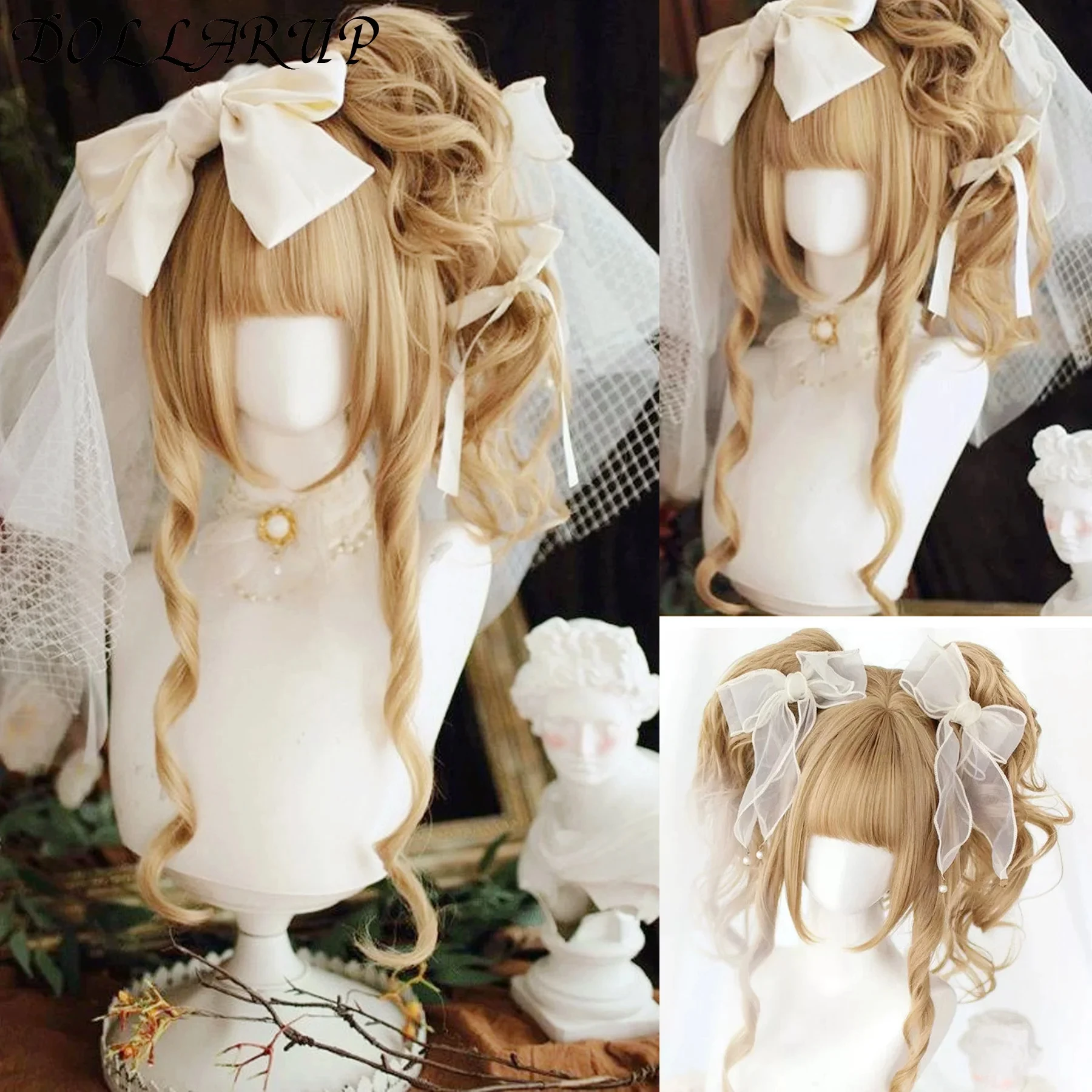 

JKL Длинные светлые парики для женщин Парик из синтетических волос с бахромой Цвет омбре с темными корнями Многослойные парики Термостойкие