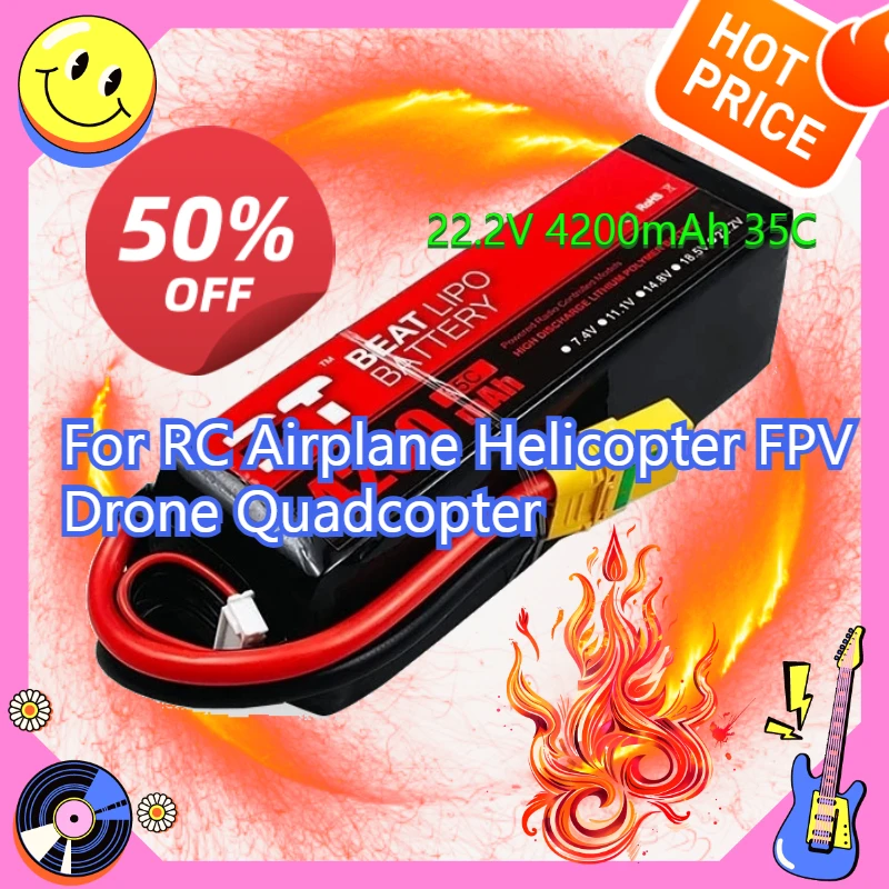 

22.2V 4200mAh 35C Rechargeable High-Quality Battery for RC Airplane Helicopter FPV Drone Quadcopter Battery