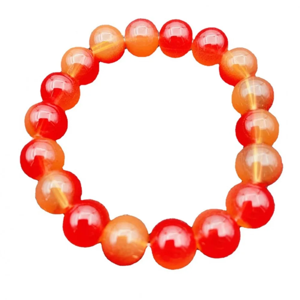 2 Pcs Imitation Red Agate Floating Flower Beaded Stretch Bracelets, Translucent Gradient Carnelian Round Strand Bracelets, Lucky Auspicious Wrist Jewelry for Women Men Daily Office Wedding Lunar New Year Holiday Gift