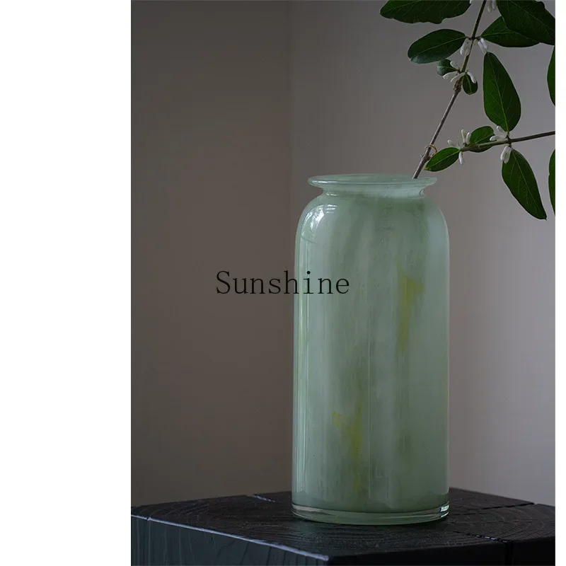 New Chinese style warm run jade glass vase living room ornament high-grade sense vase