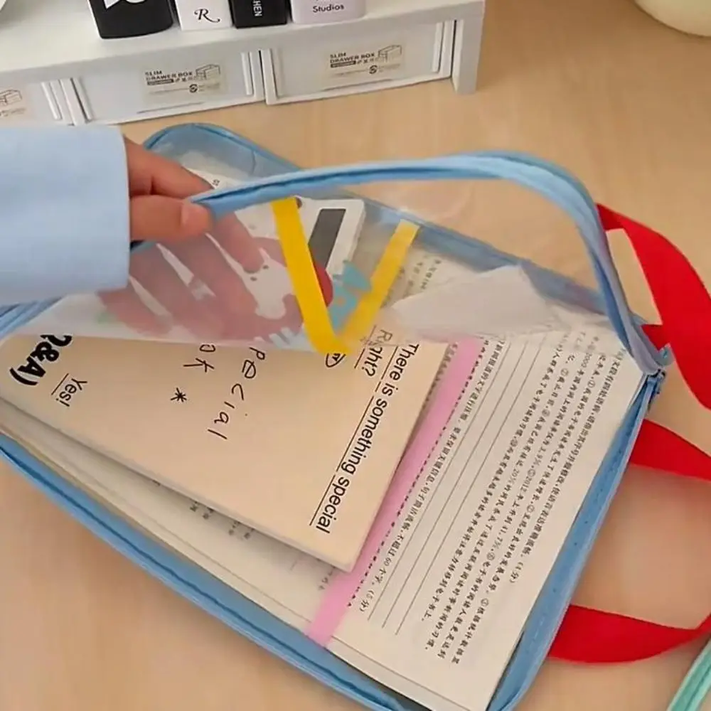 Portable Multifunctional Cartoon File Bag Transparent Bear Test Paper Storage Bag Cat Pocket File Folder Bag Kids