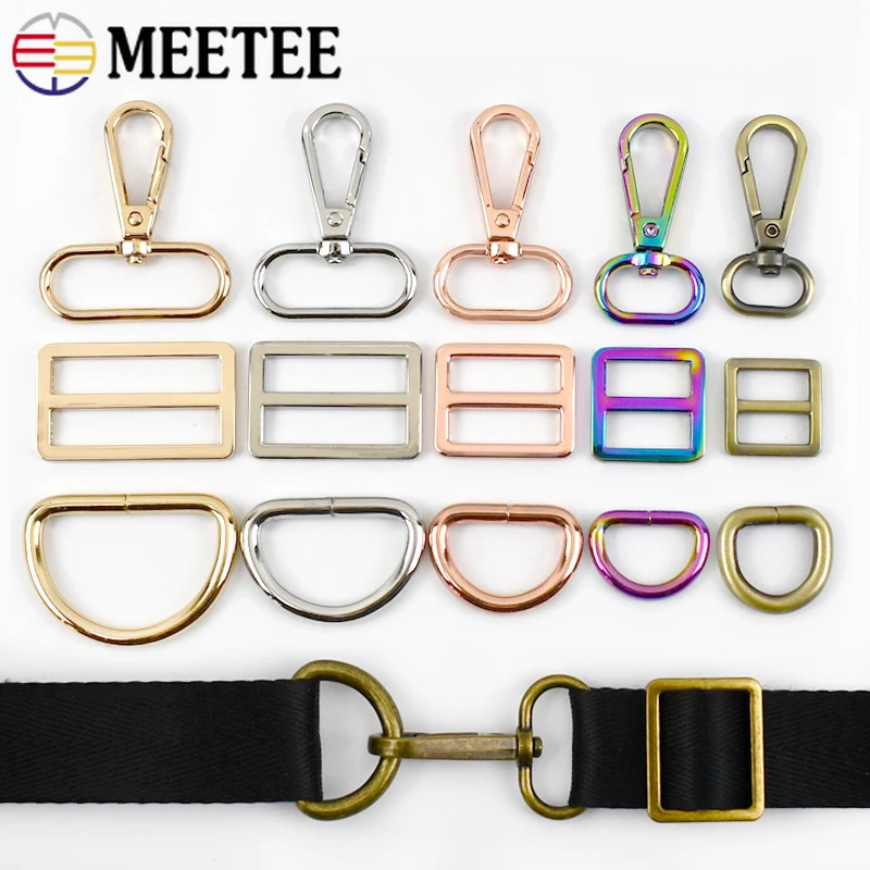 2/5Sets Metal Buckles D Ring Swivel Lobster Clasp Tri-glide Buckle for Bag Strap Pet Collar Belt Adjuster Hooks DIY Accessories