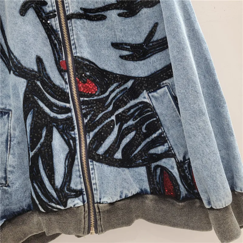 Trendy Brand Abstract Diamond Drills Embroidered Jacket Women's 2025 Autumn Loose Casual Versatile Zipper Long-sleeves Top Coat