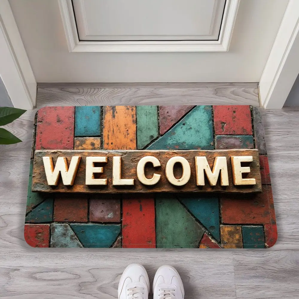 

VIKAMA American Retro Imitation Floor Tile Carpet Home Decor, Dirt-Proof, Water-Absorbing Bathroom Non-Slip Mat, Entrance Mat