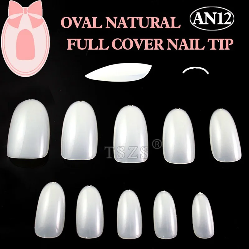 TSZS 500pcs/Bag Oval Nails Tips Round Full Cover Clear Stick On Nail Paddy Tip Acrylic False Nail Art Tips Fake Fingernails