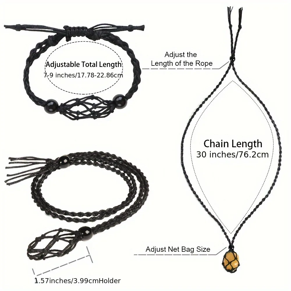 7pcs/set 20-30mm Irregular Natural Stone Yoga Stone Bracelet Mesh Bag Weaving DIY Stone Crafts Matching Bracelet Flannel Bag