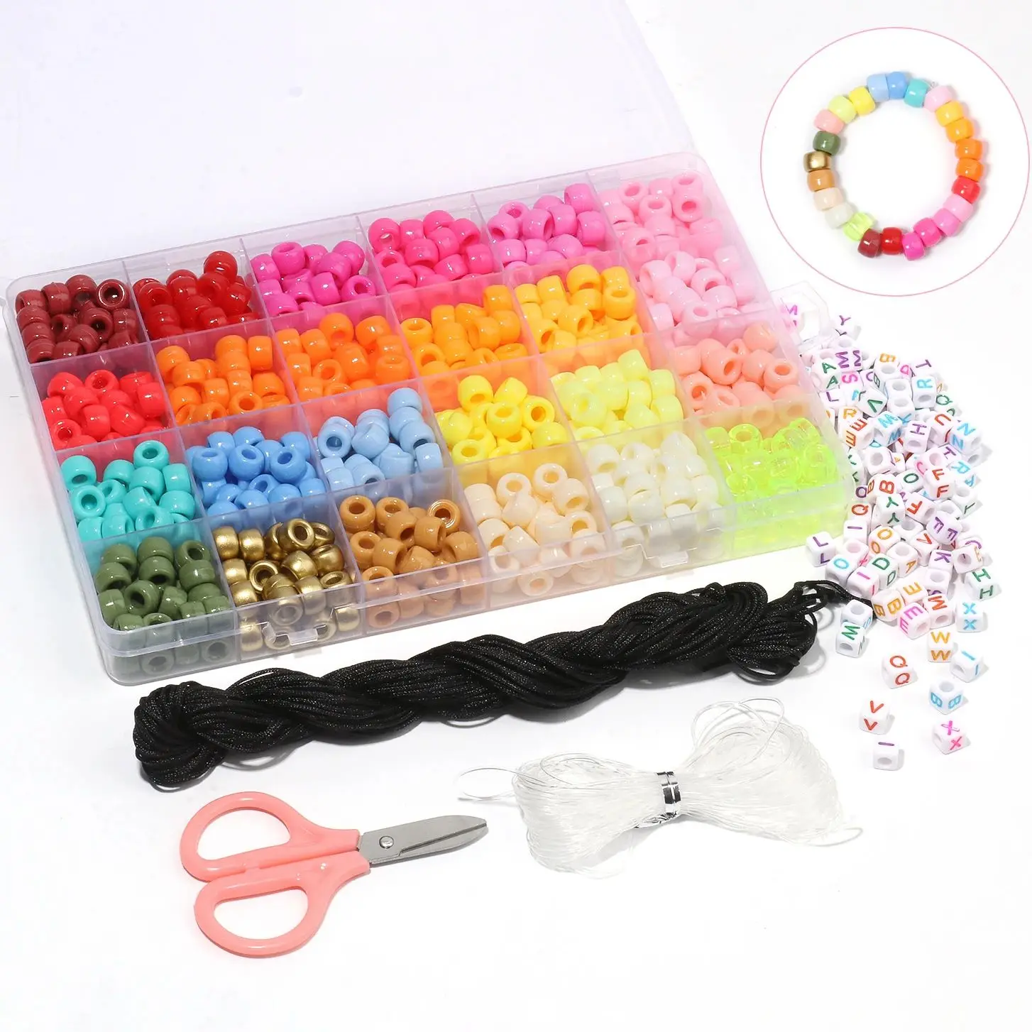 24 Grid/Box Pony Beads Bracelets Set Colorful Big Hole Acrylic Beads Jewelry For Making Bracelet DIY Beads  9x6mm 480/650 pcs