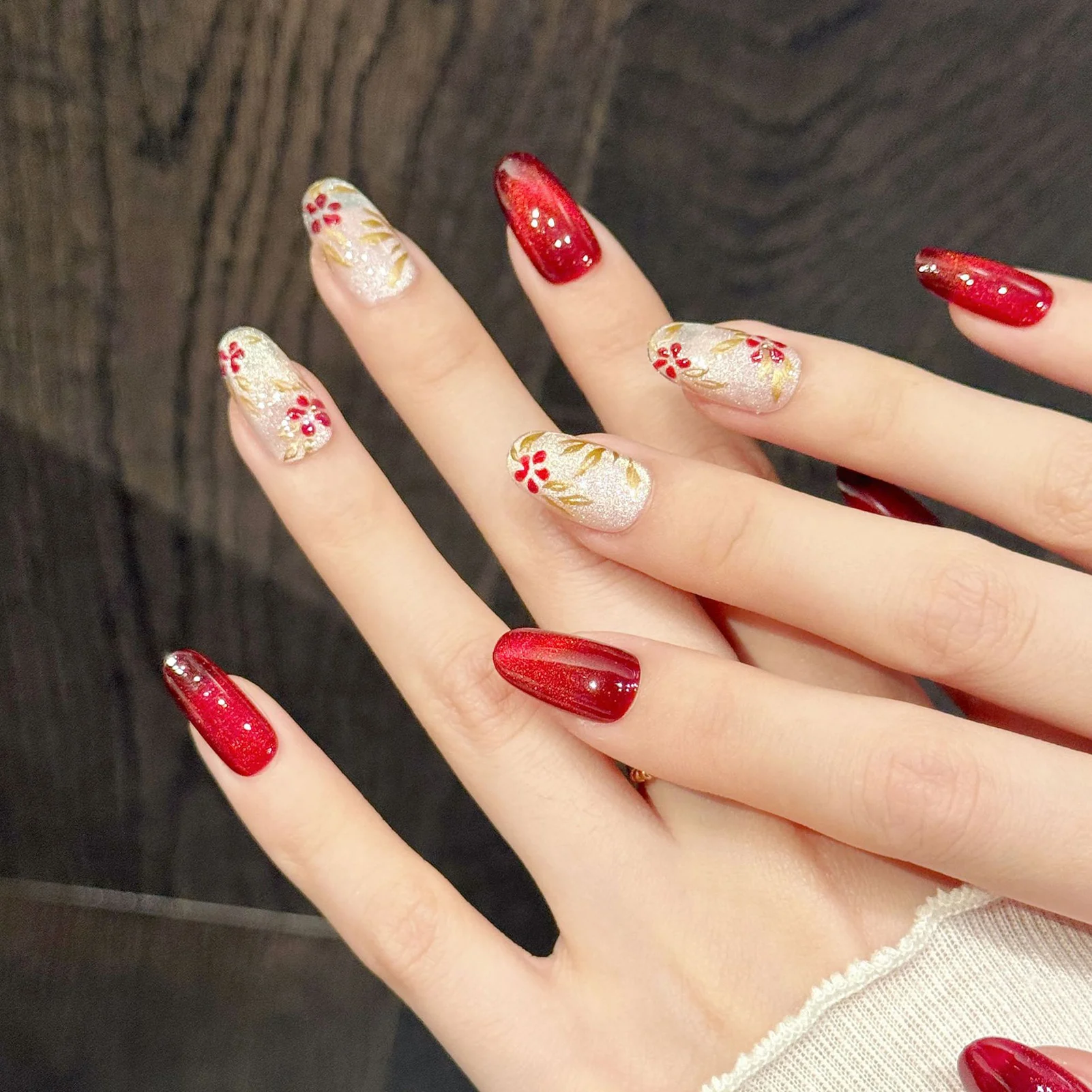 10pcs Handmade Press On Nails Short Almond False Nails With Aurora Pearl Decor Wearable Blue-Ocean Theme Fake Nails For Women view 6