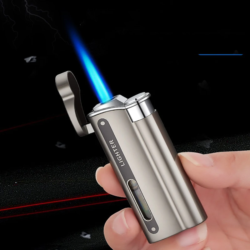 DK7701 Metal Electroplating Direct Blue Flame Windproof Inflatable Lighter Visual Window Cigarette Lighter