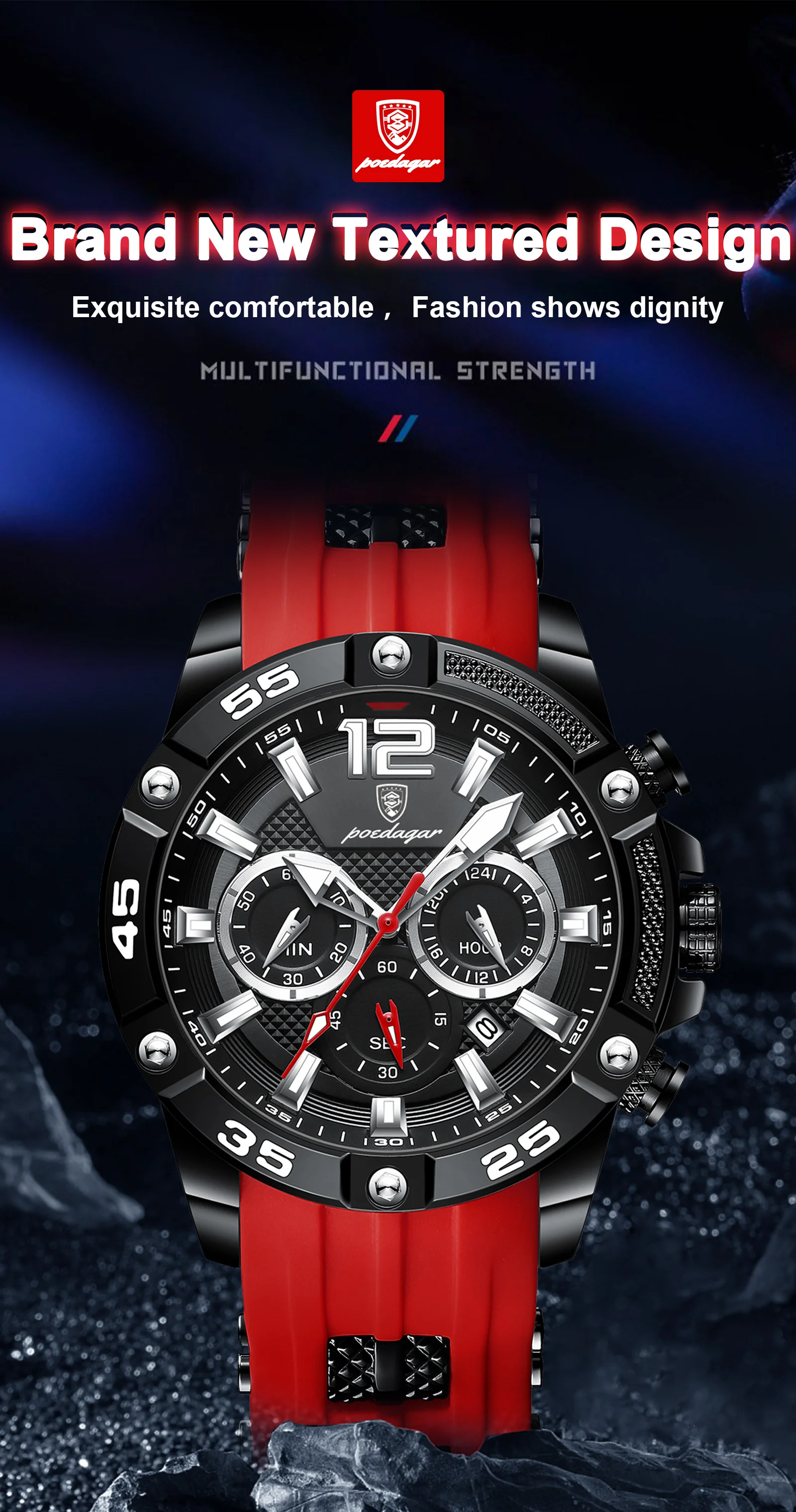 POEDAGAR Original Mode herren Uhren Wasserdicht Leucht Chronograph Datum Sport Mann Armbanduhr Hohe Qualität Quarz Männer Uhr – Detail 12