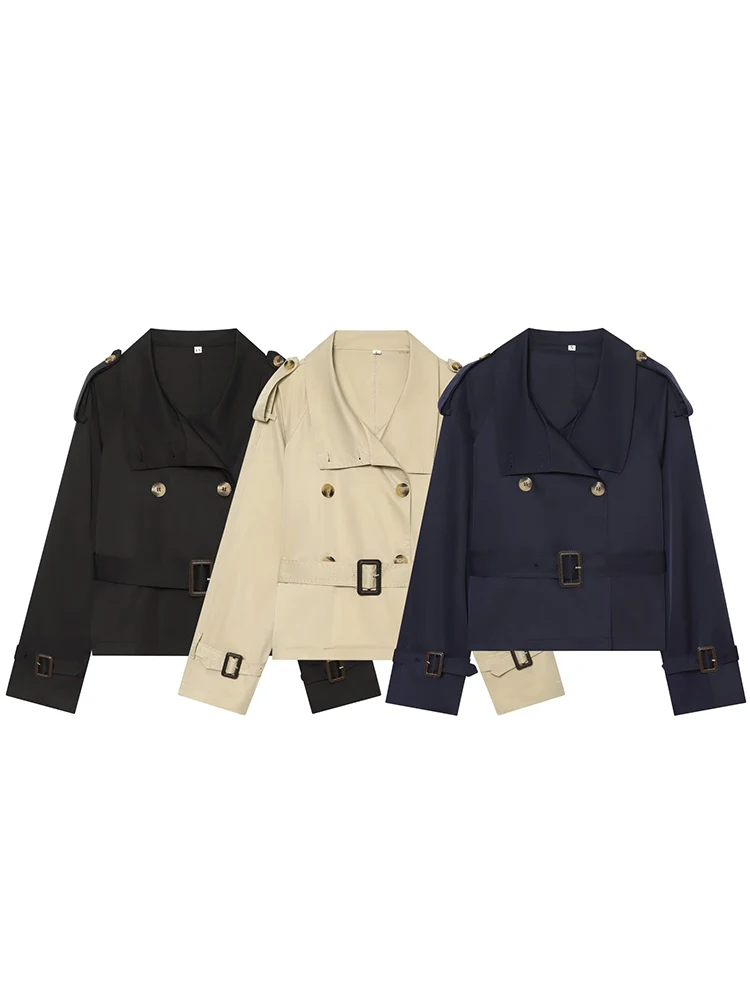 Women's Casual Style Jacket Long Sleeve Double Breasted Trench Jacket With Belt Lady Elegant Spring Autumn Short Female Outwear