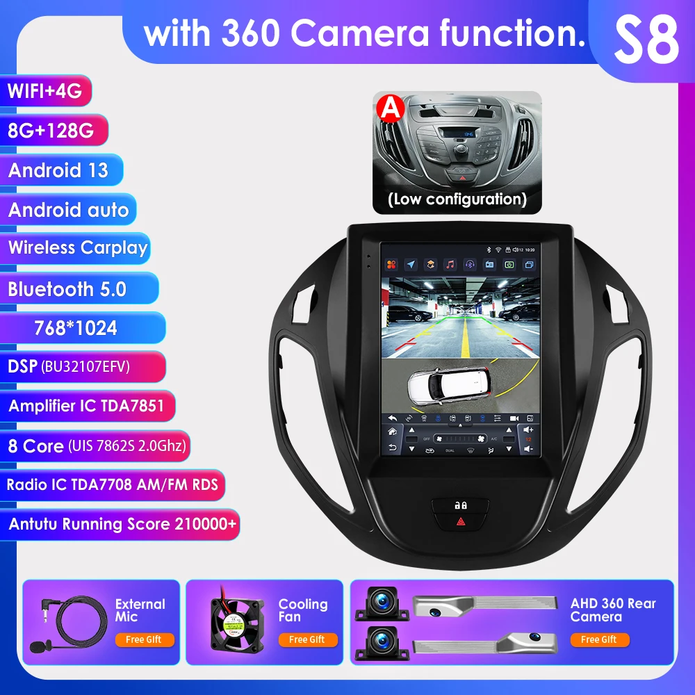 6115 Android autoradio voor Ford Transit Tourneo Courier B-Max 2012-2021 GPS auto multimedia 2din draadloze CarPlay 360cam