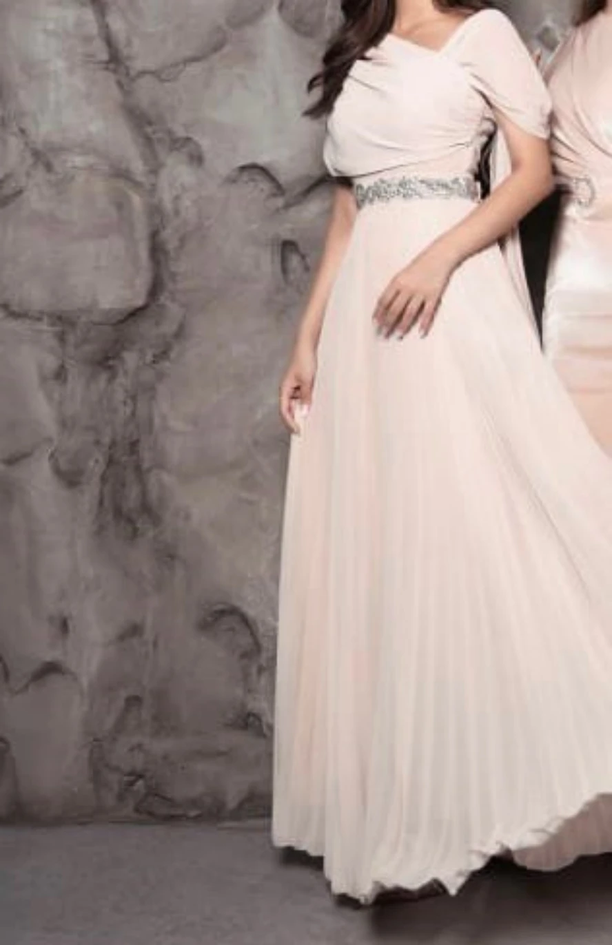 

Glory A Line Chiffon Prom Dresses Beaded Sash Off Shoulder Bridesmaid Wedding Party Gowns Pleats Long Elegant Evening Dress