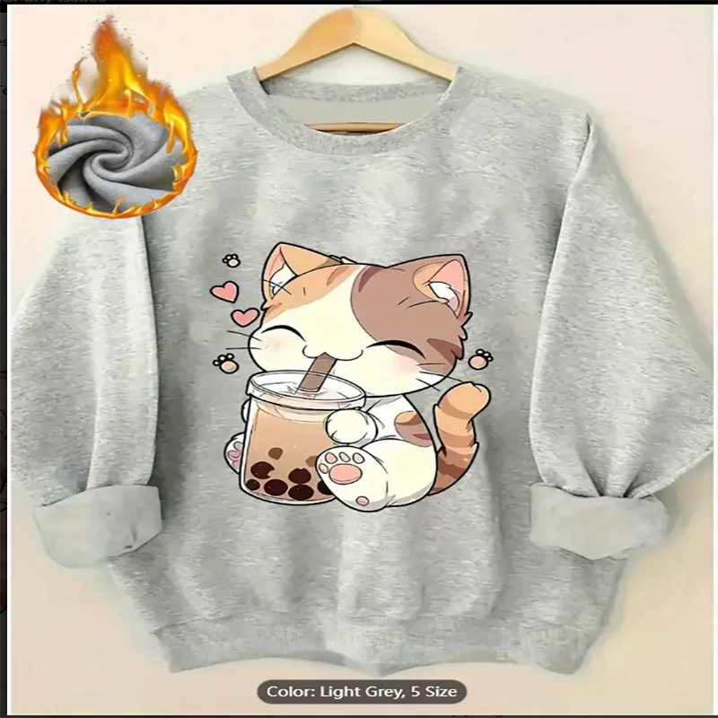 

Свитер Cute Boba Tea Cat — толстый пуловер с уютным красным свитером с круглым вырезом для повседневной повседневной одежды и одежды для отдыха