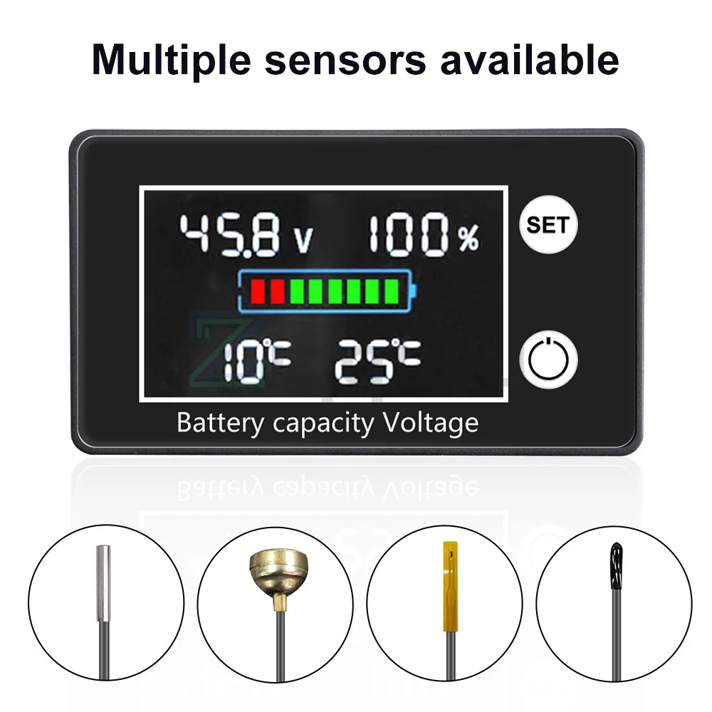10-100V Digital Battery Monitor Volt Temp Switch Meter Gauge Battery Capacity Tester for Marine RV Battery