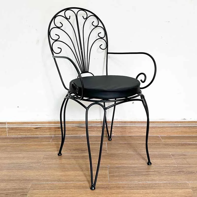 Traditional design outdoor coffee chair with decorative iron frame wood and PE foam filling