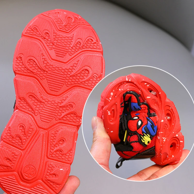 Disney Spiderman LED Casual Cartoon Sneakers for Boys Mesh Outdoor Shoes Children Cute Lighted Non-slip Shoes Size 21-30