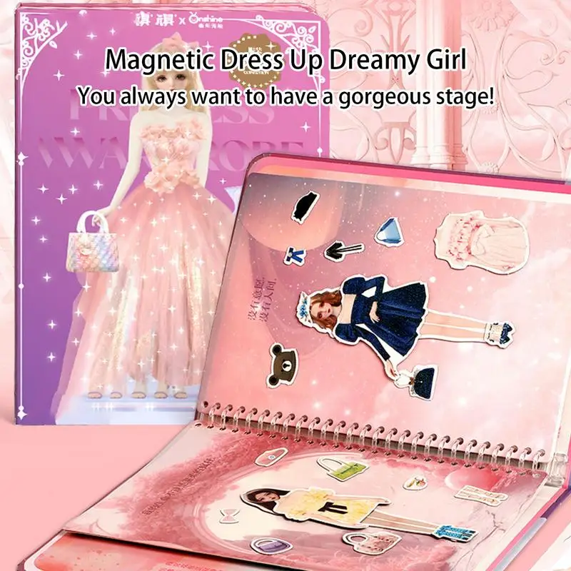 Bonecas de Vestir Magnéticas Criativas Adesivos, Pretend Play Set, Brinquedos de Viagem, Ímã Adesivos, DIY Princess Dress Up