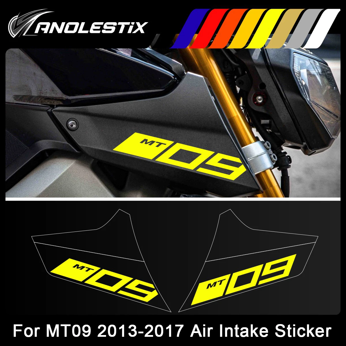 

AnoleStix Reflective Motorcycle Logo Set Air Inlet Emblem Decals For YAMAHA MT09 MT-09 2013 2014 2015 2016 2017