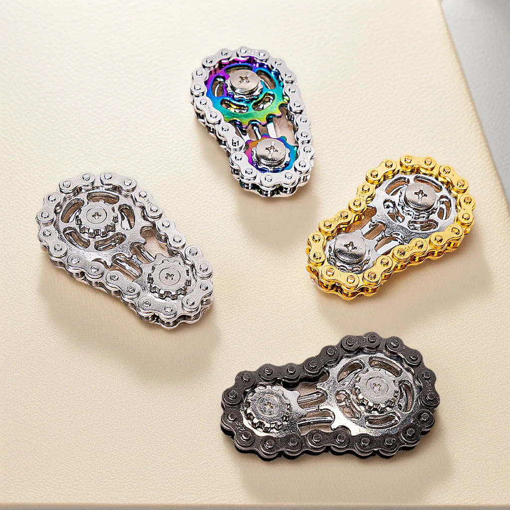 Fidget Spinner Arco-Íris de Liga de Zinco, Mecânico, com Design de Corrente de Bicicleta, Engrenagem e Roda Dentada, Silencioso, Iridescente e Colorido, para Alívio do Estresse