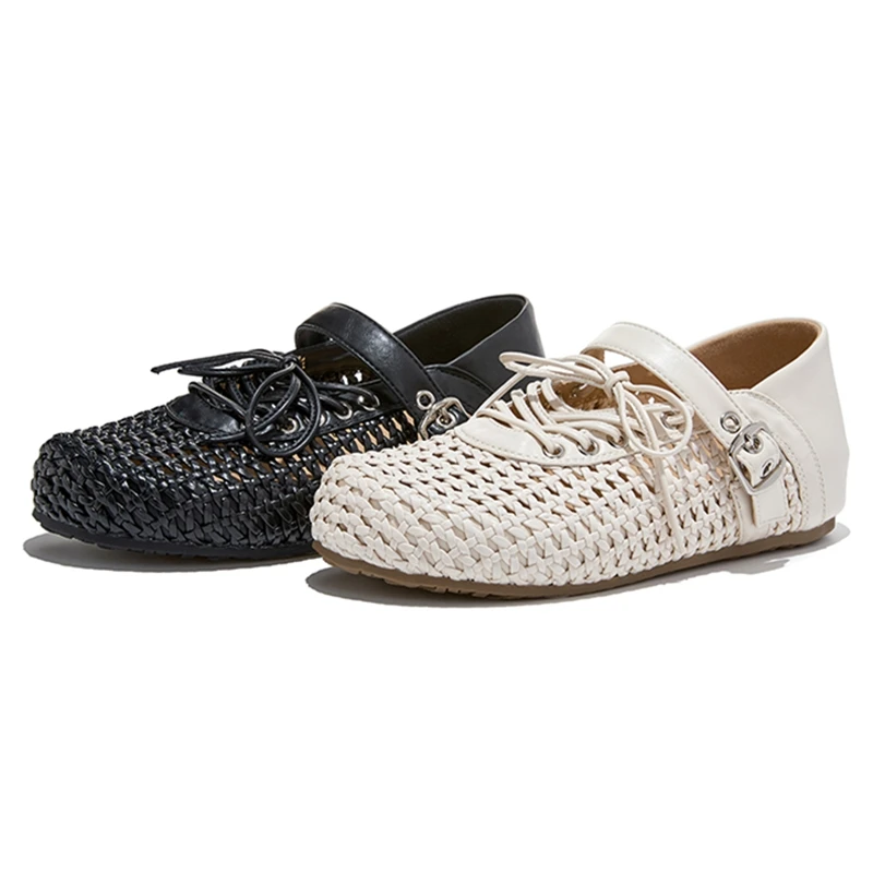 

AIYUQI 2026 Women's Flat Shoes Summer Mary Jane Women Shoes with 3.5cm Hidden Heel Woven Breathable Ballet sandals Shoes frai