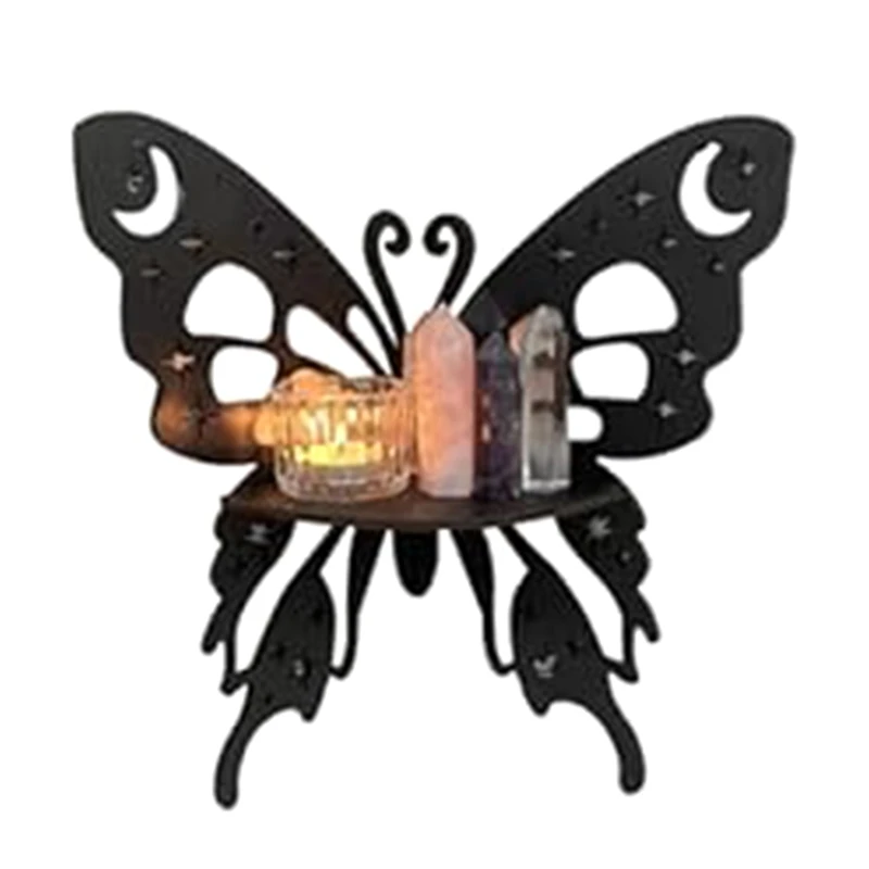 1 PCS Butterfly Display Shelf, Wood Floating Shelves Black Wall Corner Shelf Stylish Corner Shelving Butterfly Corner Shelf