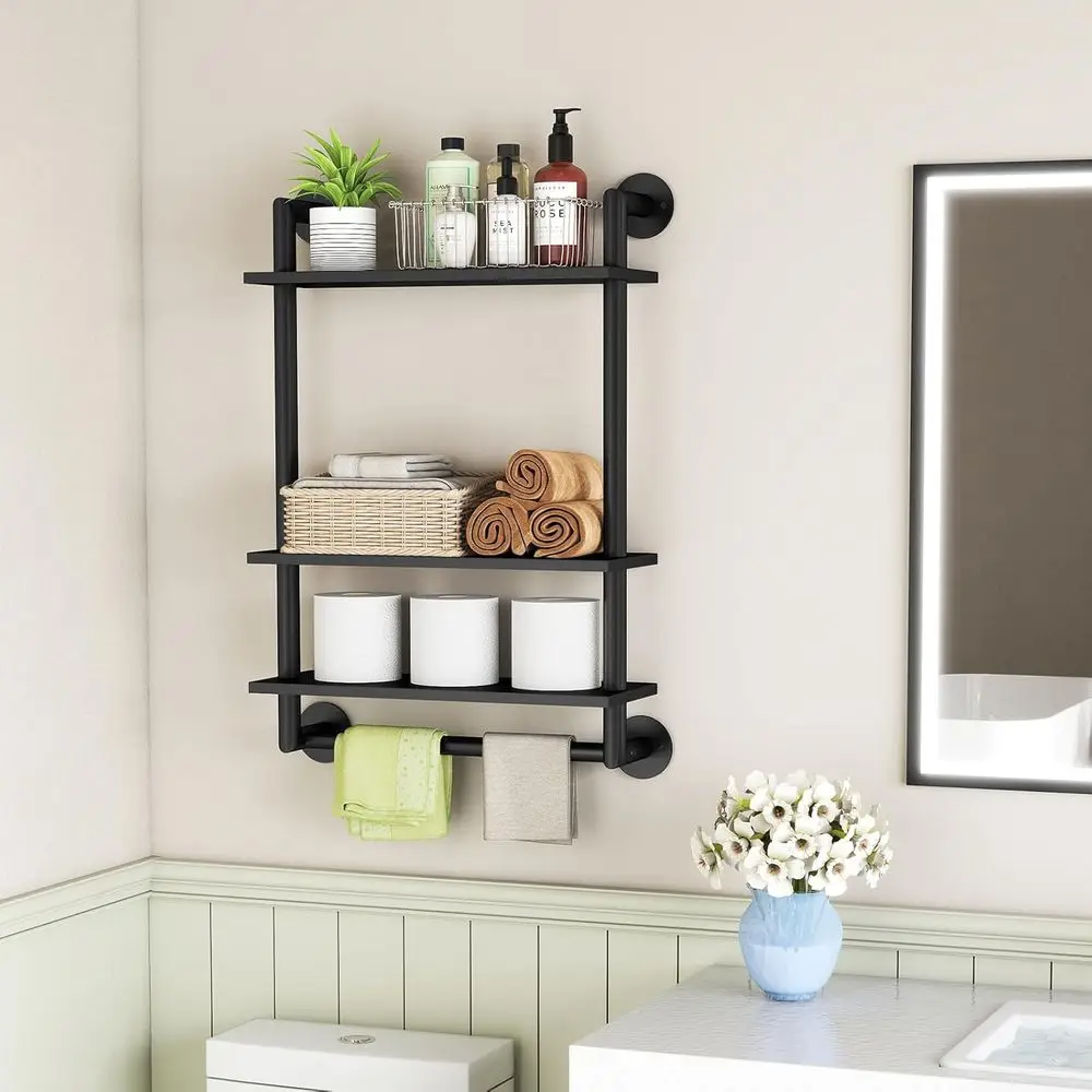 أرفف عائمة من الفولاذ المقاوم للصدأ مكونة من 3 طبقات مع شريط منشفة، رف تخزين 26 فوق المرحاض للحمام والغسيل والمطبخ