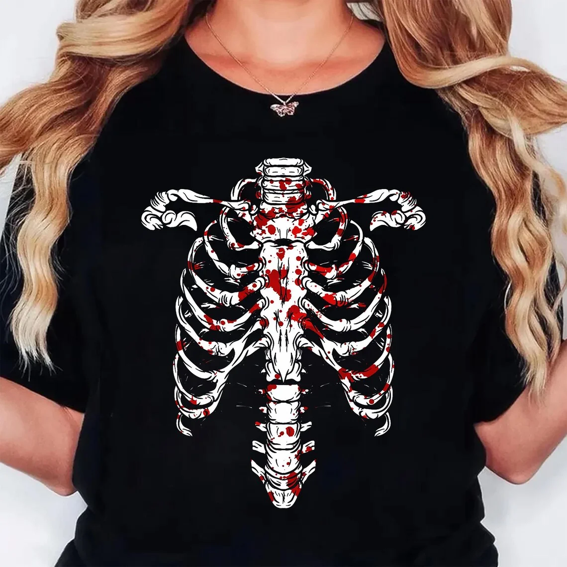 

Уличная одежда со скелетом в рубчик, женские футболки Harajuku Kawaii, одежда с короткими рукавами, летние футболки, повседневные женские топы, жуткий Хэллоуин