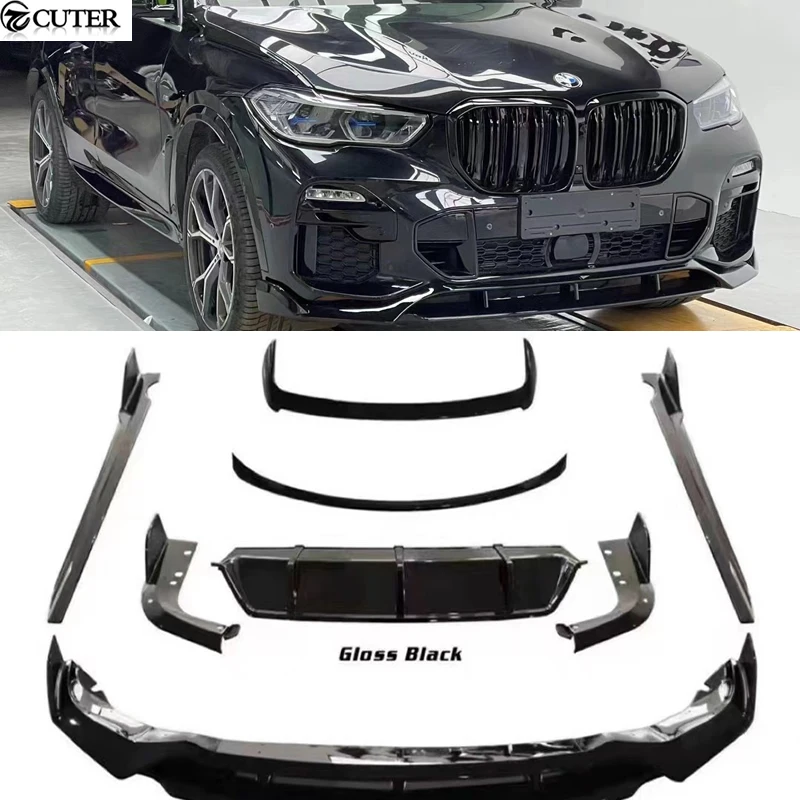 

G05 X5 ABS Bright Black Front Lip Rear Diffuser Rear Bumper Aprons Side Splitter Side Skirts Rear Spoiler for BMW G05 X5 2020