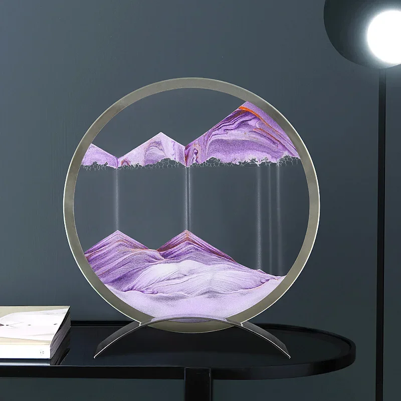 

Sandscape Moving Sand Art Picture Round Glass Quicksand Hourglass Metal Base 3D Deep Sea Flowing Sand Painting Home Decor Gifts