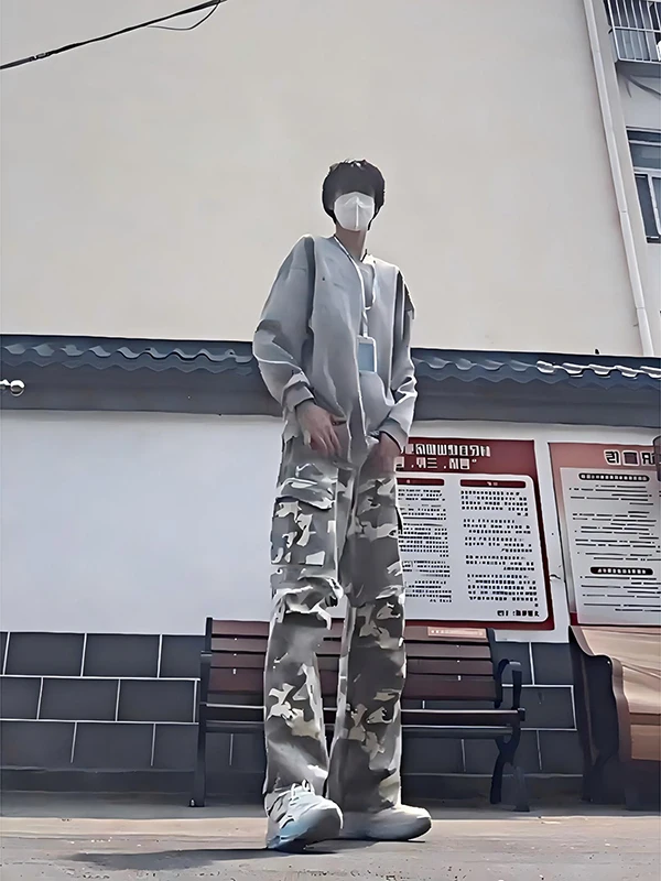 

American High Street Camouflage Workwear Jeans Men's Summer Waed Vintage Wide Leg Pants Cool Straight Casual Trousers