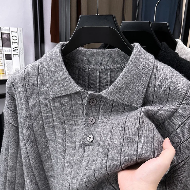 

Мужской вязаный свитер с воротником в вертикальную полоску, тяжелый базовый слой, irt Cleanfit, верхняя одежда для поездок на работу, повседневная одежда